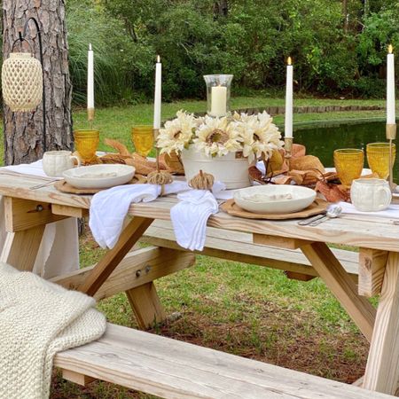 The first fall tablescape of my favorite season. It features a neutral color palette with cream, white, wood, and amber and leaves lots of room for adding the bolder colors as the season progresses. What do you think?

#LTKSeasonal #LTKhome