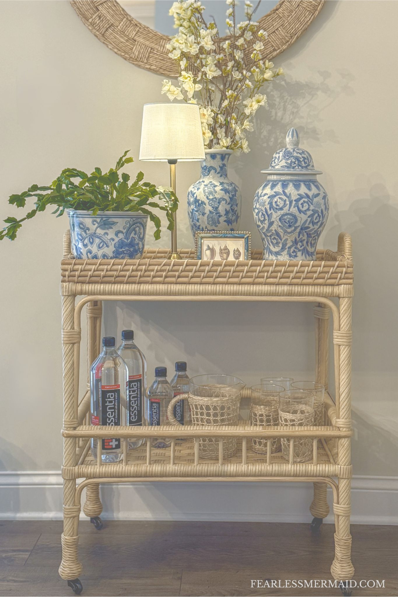 So happy to get my Serena and Lily Barcart once again. I have sold 2 homes in the past 3 years and both buyers wanted the bar cart!  Its such a fun place to decorate either seasonally or just in a dark corner of your home to brighten it up. I added my rechargable lamp which is perfect ambiance for evenings. of course my favorite blue and white chinoiserie pieces 

 #LTKSeasonal #LTKHome #LTKStyleTip