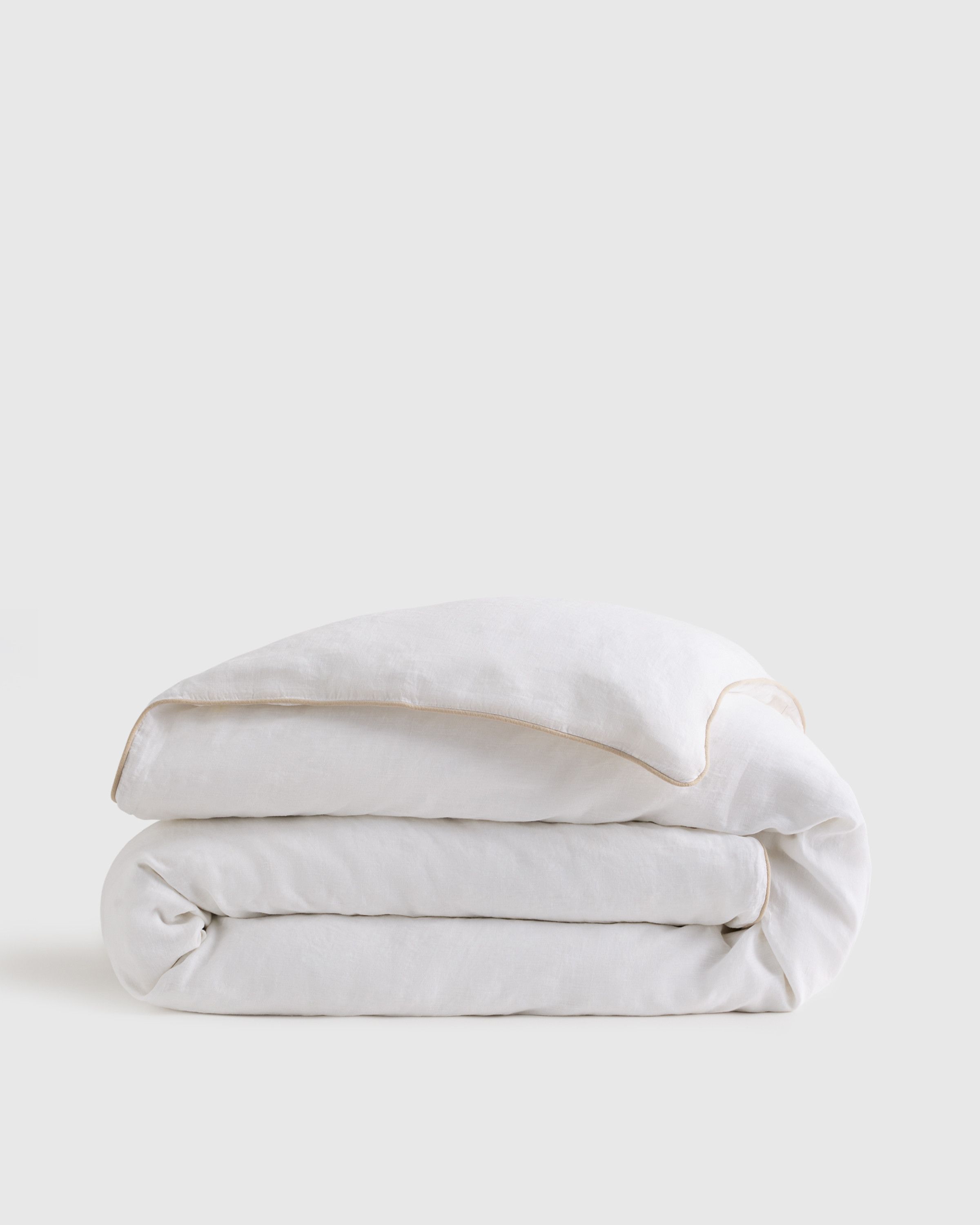 Quince | European Linen Piped Duvet Cover in White/Toffee, Size Twin | Quince