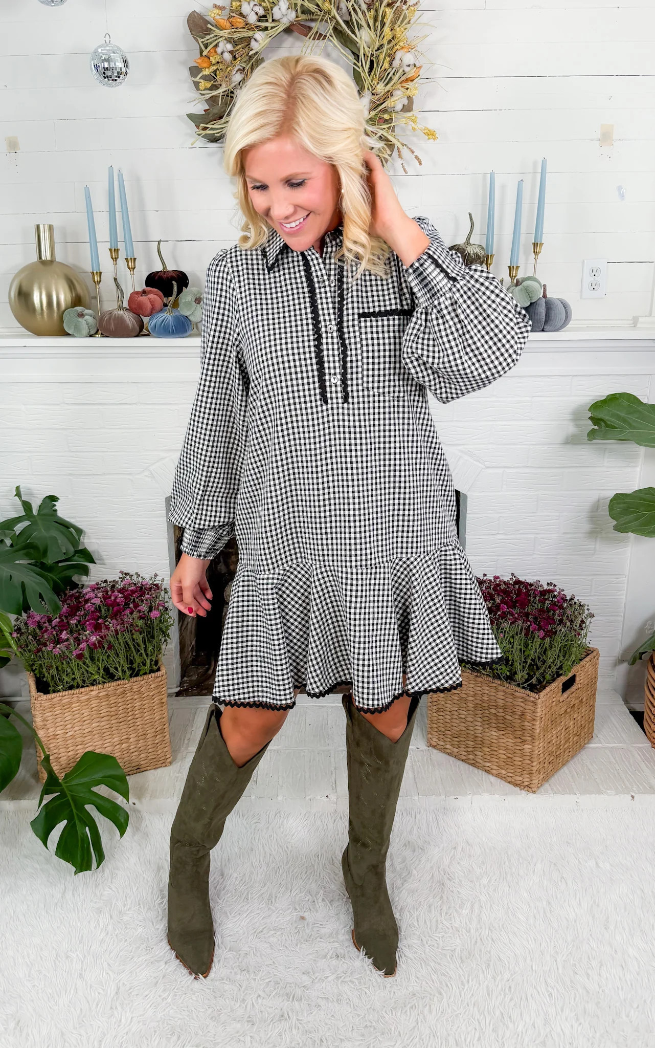 Commander Black Check Mini Dress Entro | Clover and Bee | Clover + Bee