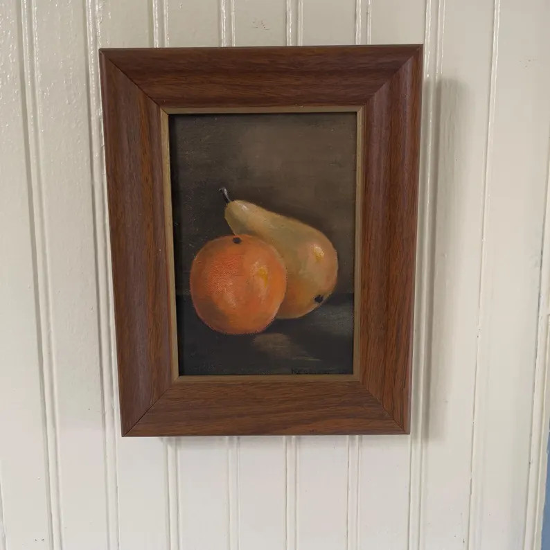 Vintage Still Life Oil Painting Orange and Pear, Signed Artwork - Etsy | Etsy (US)