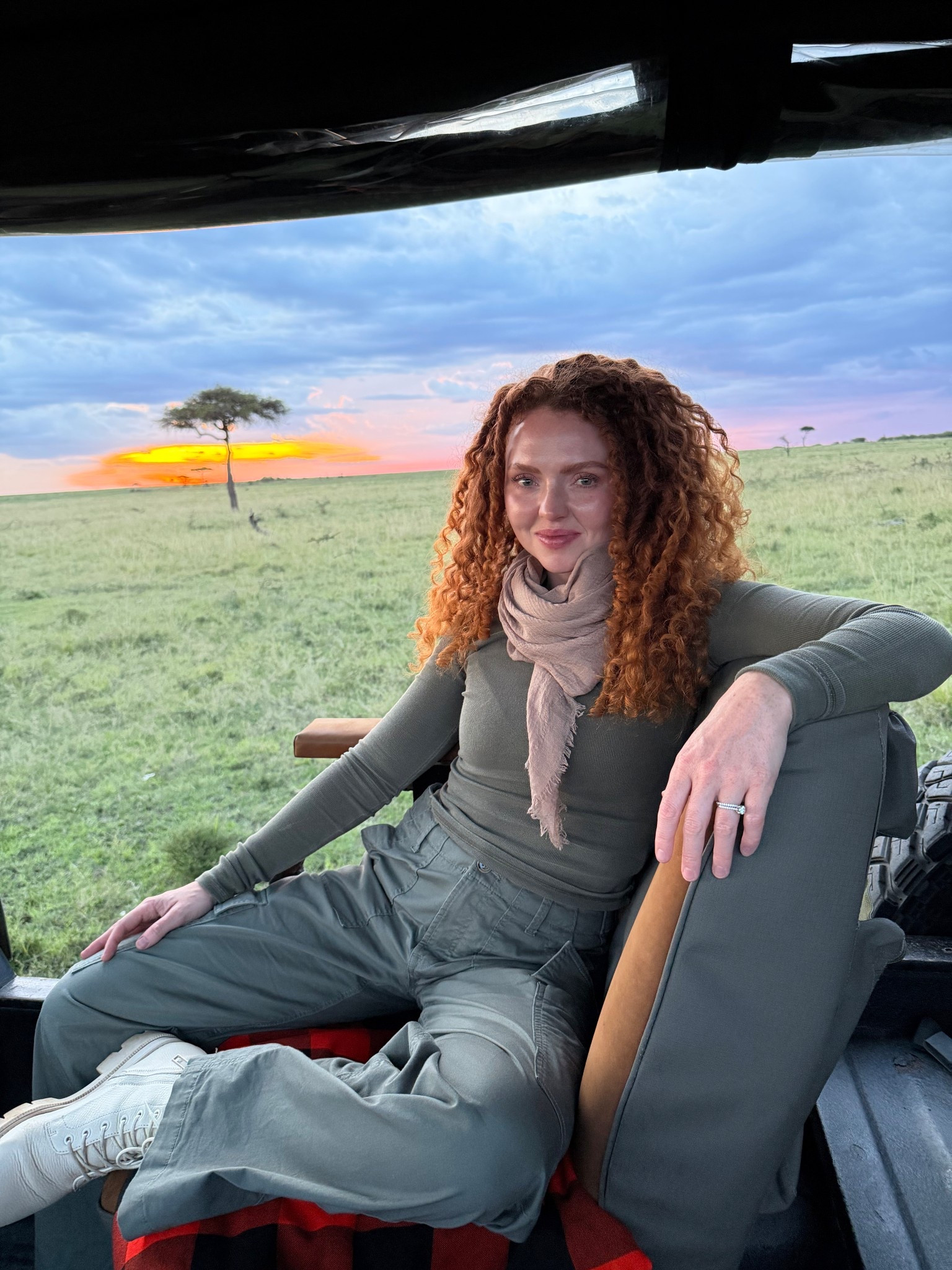 Cargo pants, combat boots, cotton longsleeve tshirt and a gauzy cotton scarf which is PERFECT for breezy gamedrives. I always kept a fleece jacket in my bag too for once the sun went down. 