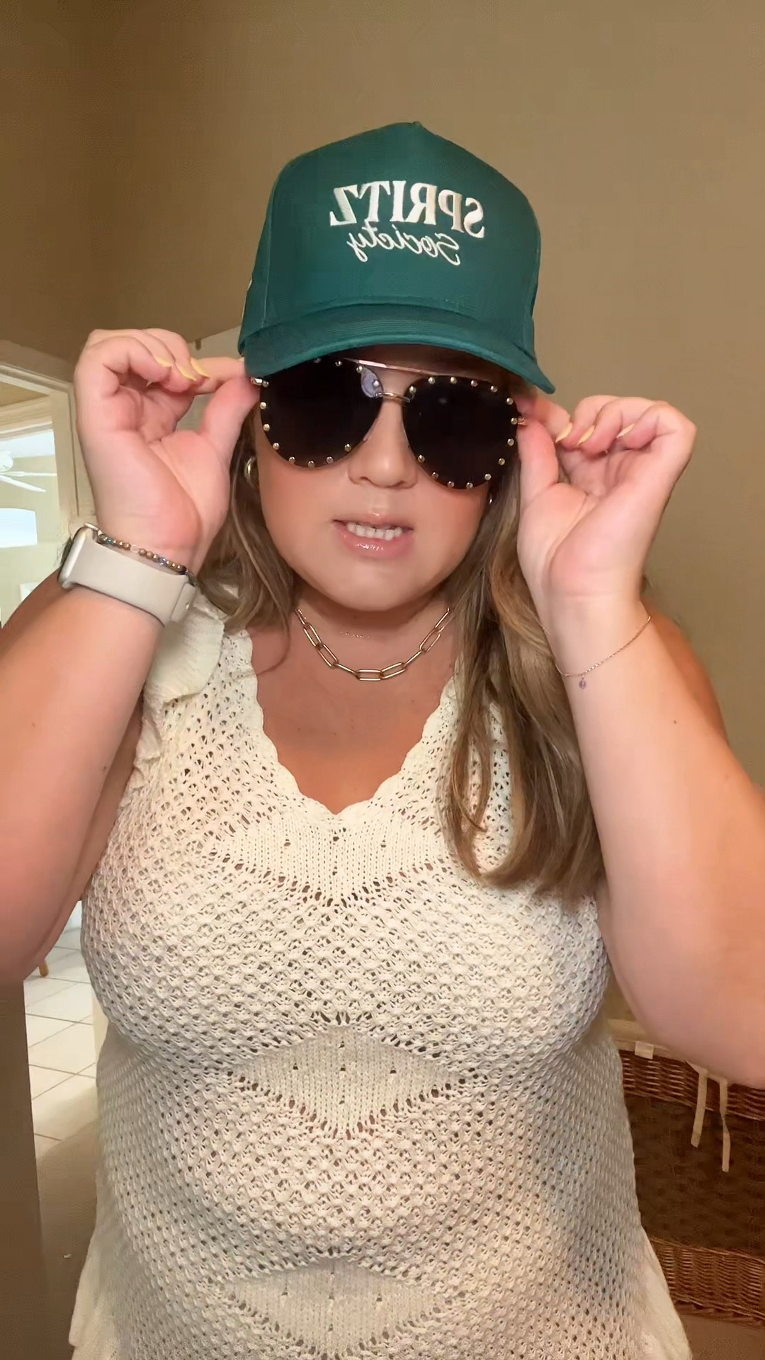 Pool day / free people / crochet / cover up / beach day / amazon / sunglasses / black and gold sunglasses/ cute coverups / mini dress / trucker hat / preppy / boho / ootd 

#LTKtravel #LTKSeasonal #LTKswim