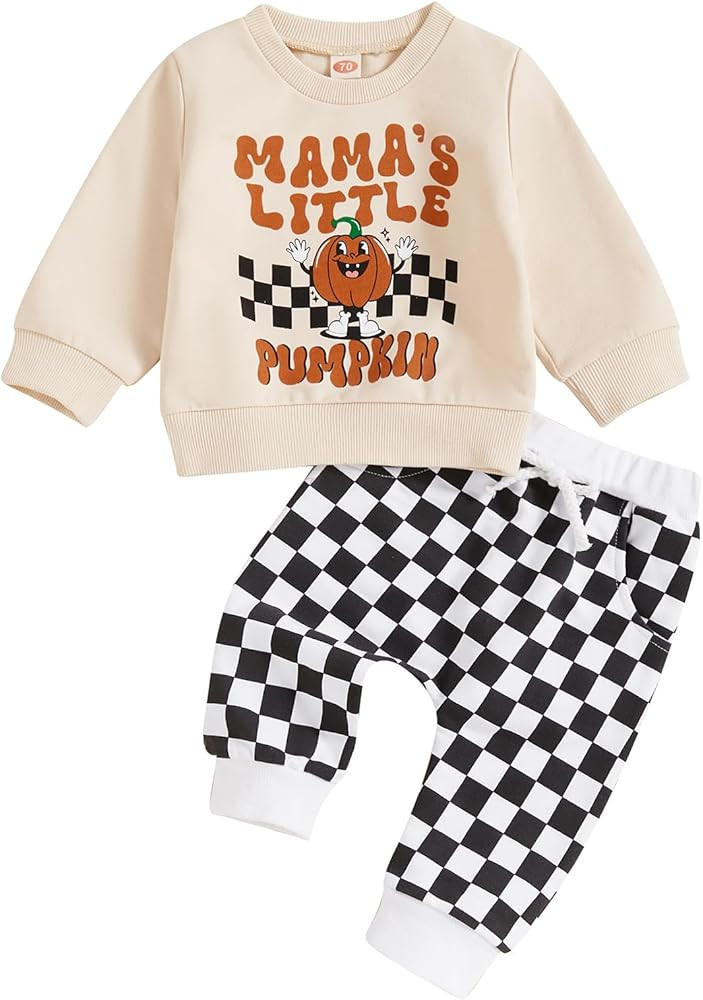 Toddler Baby Boy Halloween Outfit Long Sleeve Ghost/Pumpkin Sweatshirt Tops Elastic Pants 2PCS Fa... | Amazon (US)