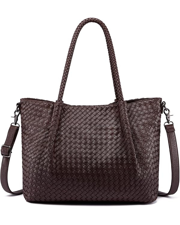 LOVEVOOK Woven Tote Bag for Women Vegan Leather Shoulder Handbag for Travel Work Crossbody Purse | Amazon (US)
