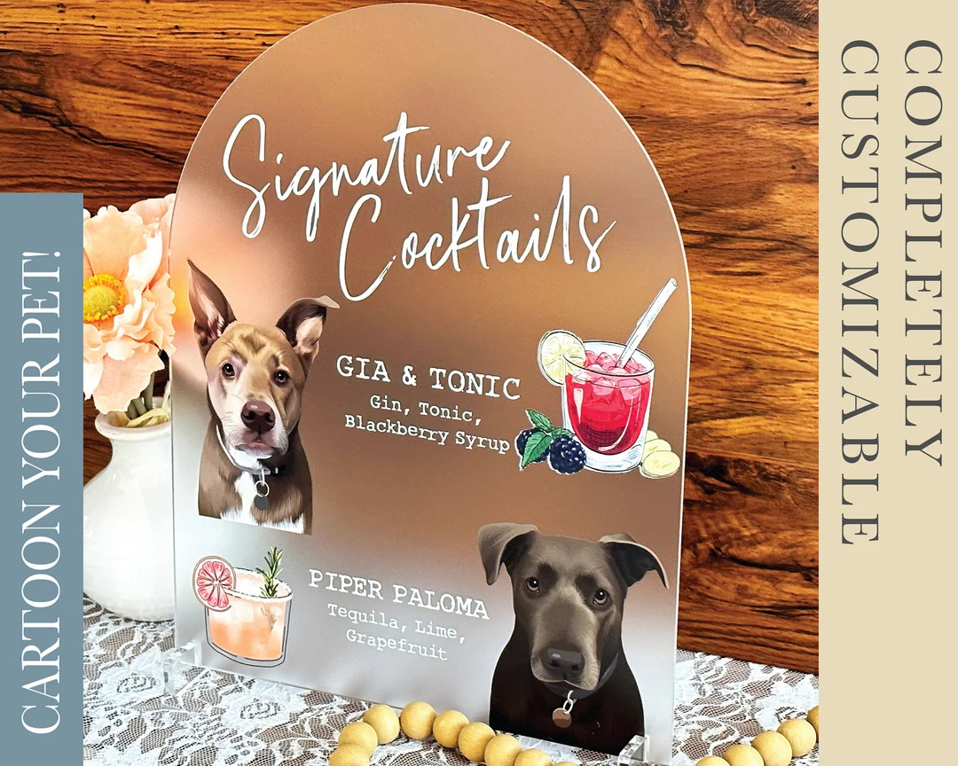 Custom Pet Portrait Signature Drink Sign Cartoon Portrait - Etsy | Etsy (US)