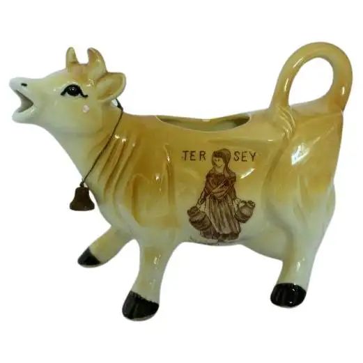 Vintage Jersey Creamer Ornate Porcelain Cow with Bell for Animal Lovers 19th C. For Sale at 1stDi... | 1stDibs