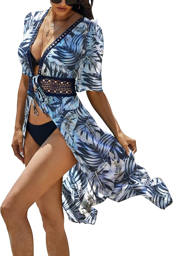 Ekouaer Women's Swimwear Cover Ups Sexy Open Front Beach Bikini Swimsuit Kimono Cardigan Cover Up... | Amazon (US)