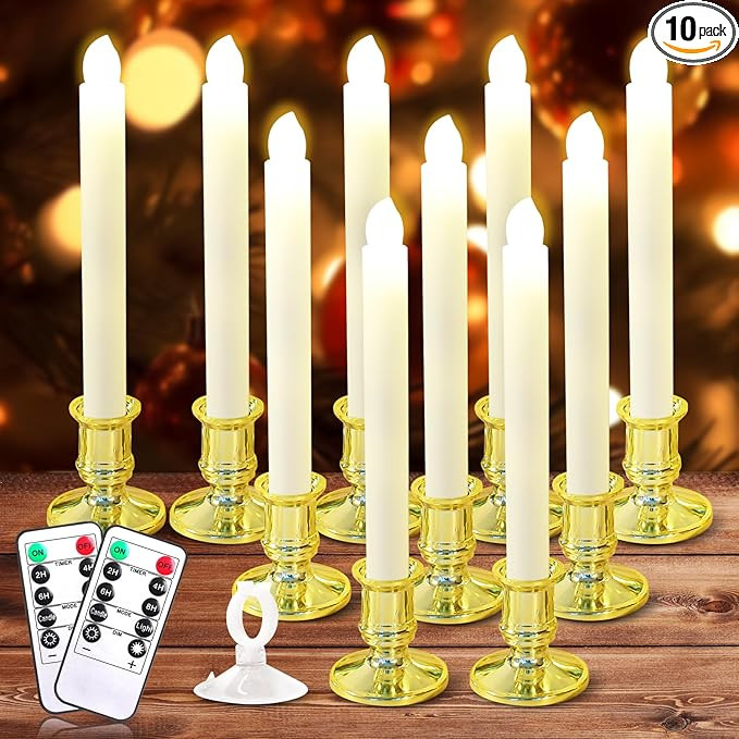 Verdenu 10 Pack Christmas Window Candles with Timer Remote, Battery Operated Window Candles, Elec... | Amazon (US)