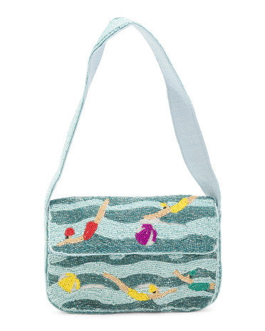 Swimmers With Beach Ball All Over Hand Beaded Shoulder Bag for Women | Leather | Marshalls