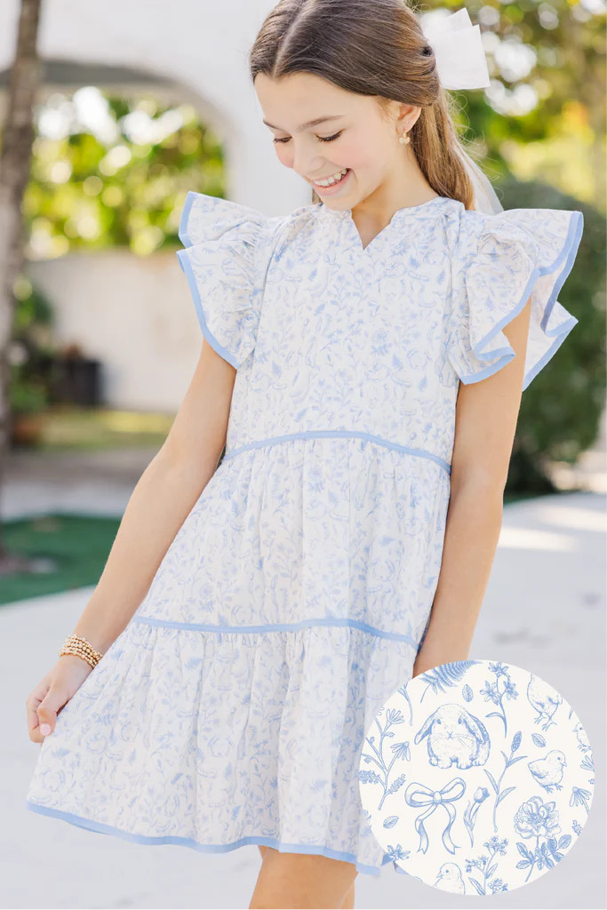 Girls: At This Time Light Blue Toile Dress | The Mint Julep Boutique