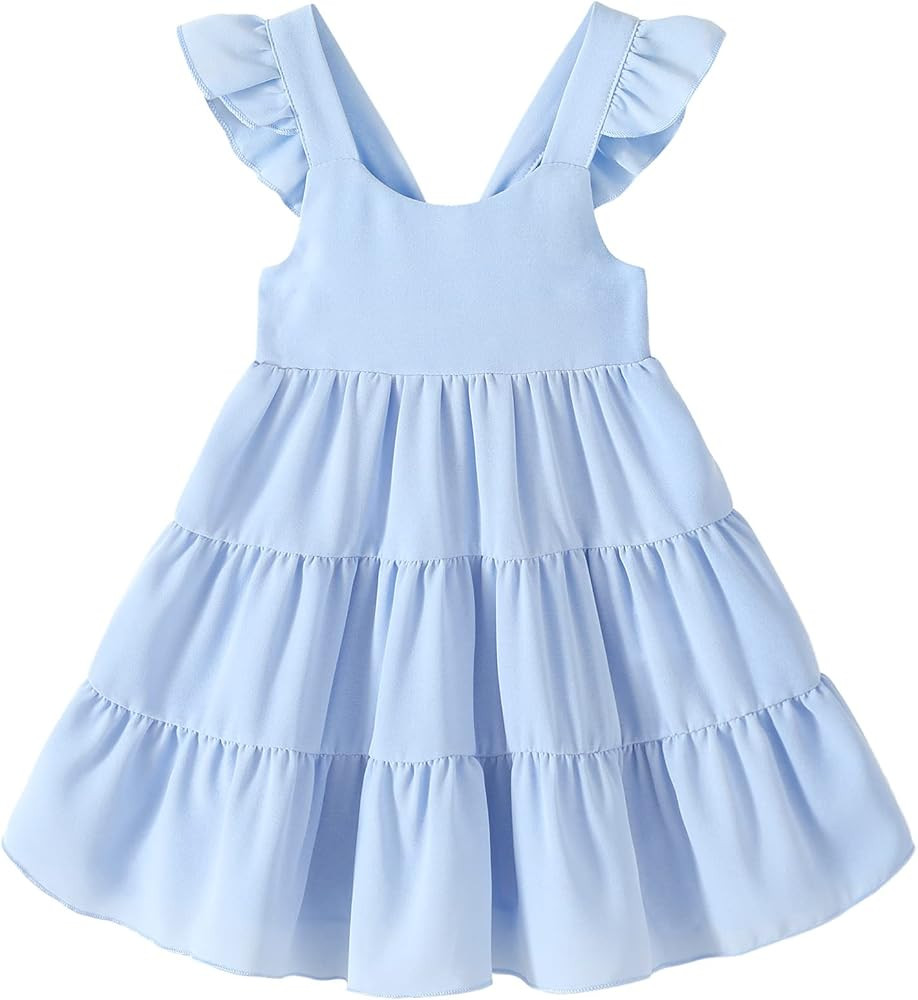 YOUNGER TREE Toddler Baby Girls Dress Summer Ruffle Sleeve Halter Casual Kids Beach Sundress | Amazon (US)