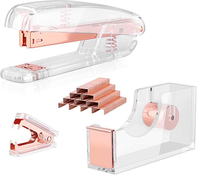 ALSISK Desk Accessory Kit,Acrylic Stapler Set, Tape Dispenser, Staple Remover with 1000pcs 26/6 S... | Amazon (US)