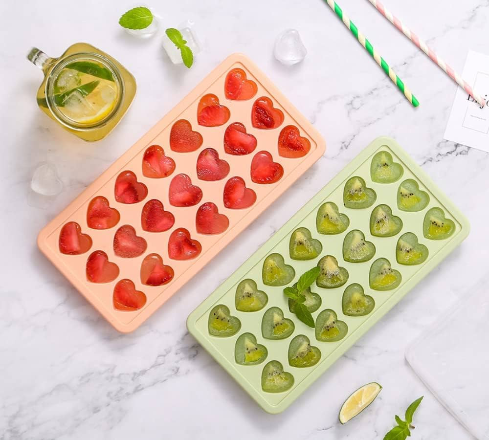2 Pack Heart-Shaped Ice Cube Trays - 42 Holes Silicone Heart Ice Cube Tray with Lid, BPA Free and... | Amazon (US)