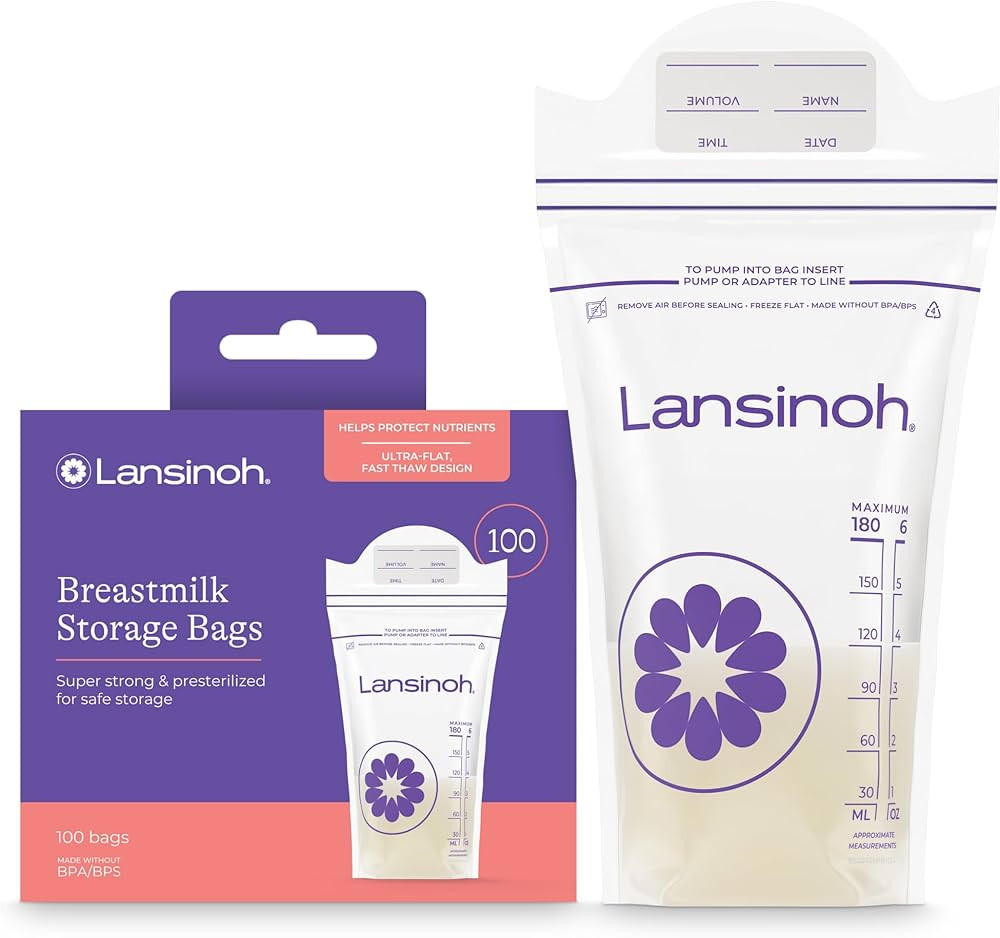 Lansinoh Breastmilk Storage Bags, 100 Count, Baby Essentials, Fast Freeze & Thaw Breast Milk Bags... | Amazon (US)