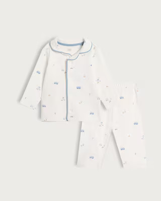 F&F Baby Pure Cotton Printed Pyjama Set in Blue | Tesco F&F