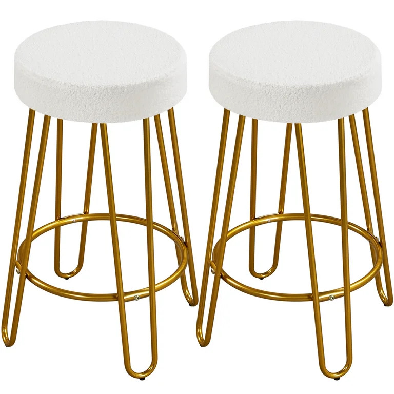 Alden Design Upholstered Velvet Counter-Height Barstool, Set of 2, Ivory - Walmart.com | Walmart (US)