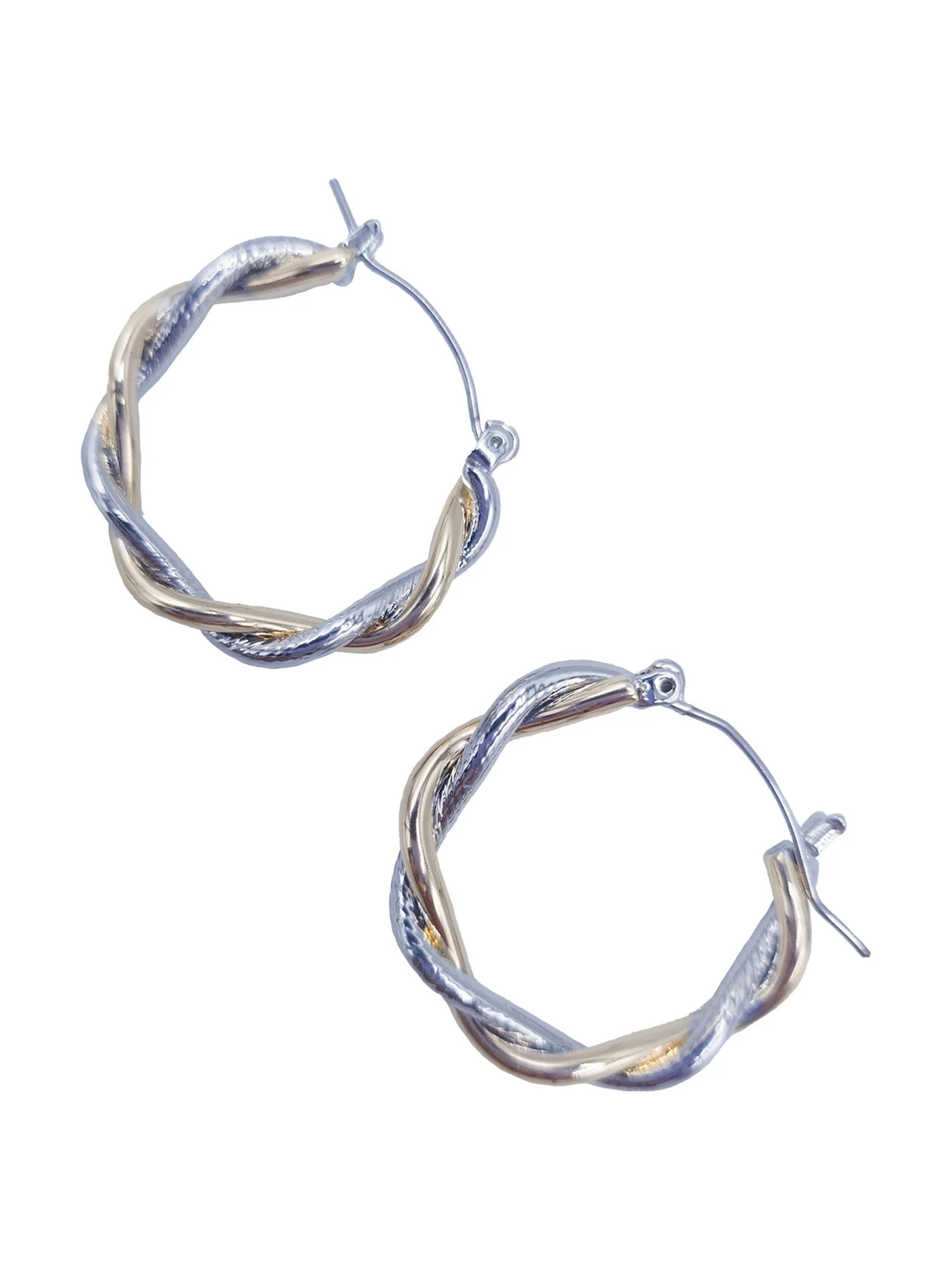 Time & Tru Ladies Twisted Hoop Earring, Gold and Silver Metal Earring, Hoop Style, Twisted Metal ... | Walmart (US)
