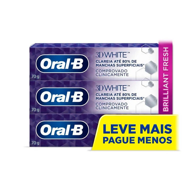 Kit Pasta de Dente Oral-B 3D White com 3 unidades de 70g | Drogasil (BR)