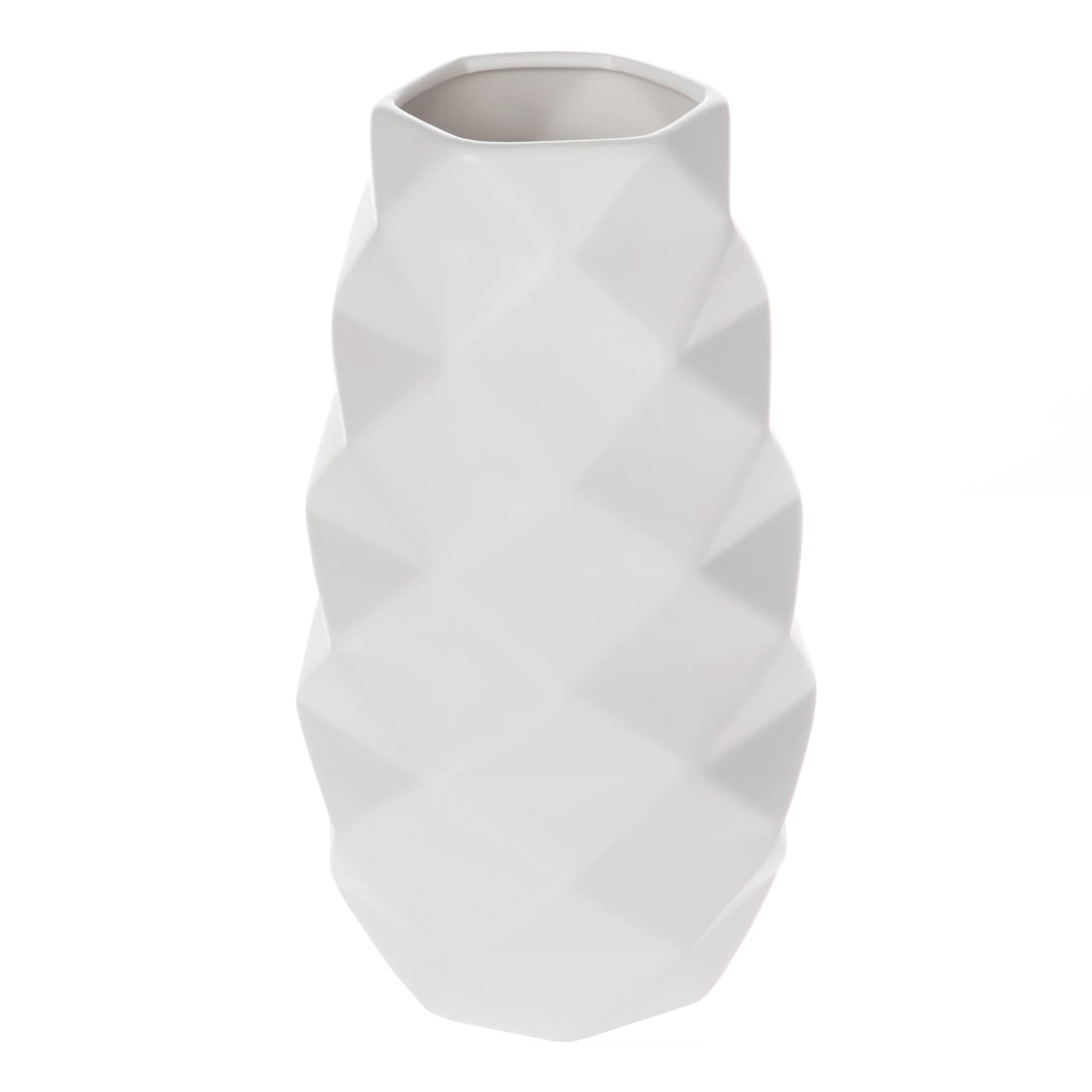 Mainstays 11.14" Tall White Geometric Ceramic Vase - Walmart.com | Walmart (US)