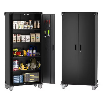Garvee 72 inch Metal Garage Cabinet with Pegboard, Tall Storage Cabinets W/Doors & Adjustable Shelves, Black | Target