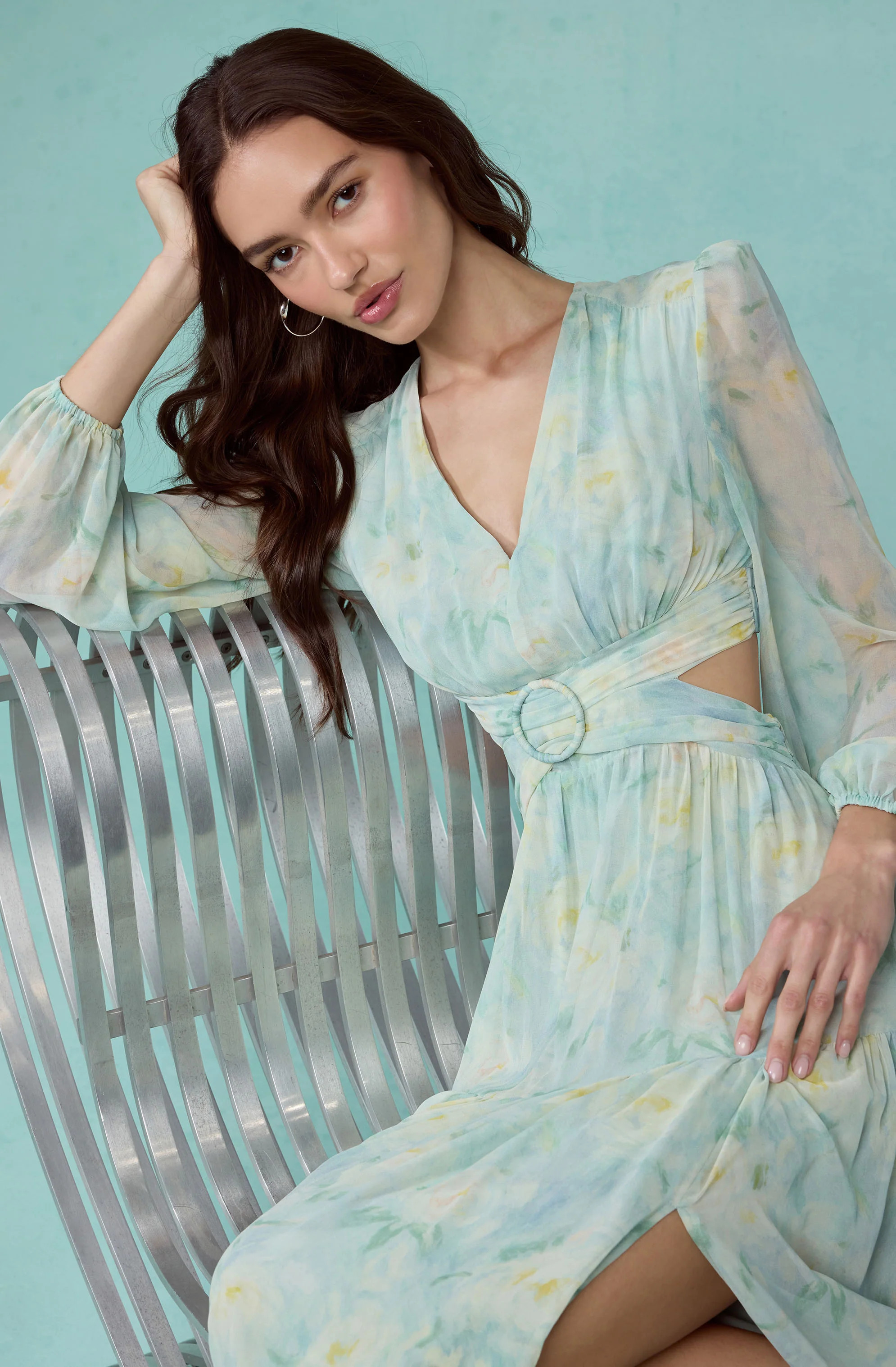 Klarissa Floral Cutout Maxi Dress - Seafoam floral / XS | ASTR The Label (US)