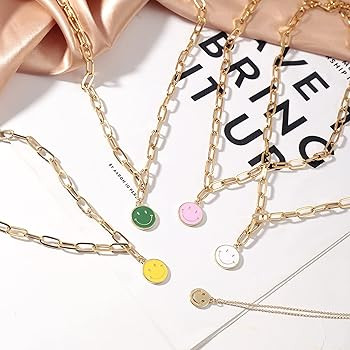Betykuku 2PCS Smiley Face Necklaces, Gold Paperclip Chain Necklaces for Women Trendy, Cute Neckla... | Amazon (US)