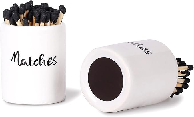 Match Holder with Strikers - Set of 2 Farmhouse Ceramic Cute Home Decor Match Jar (Matches Not In... | Amazon (US)