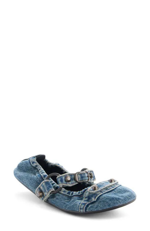 Balenciaga City Denim Mary Jane Flat in Blue/Brass Denim at Nordstrom, Size 9Us | Nordstrom