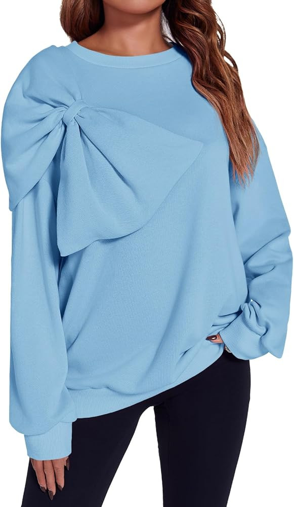 Fisoew Womens Oversized Sweatshirt Bow Tie Long Sleeve Crewneck Casual Fall Pullover Tops | Amazon (US)