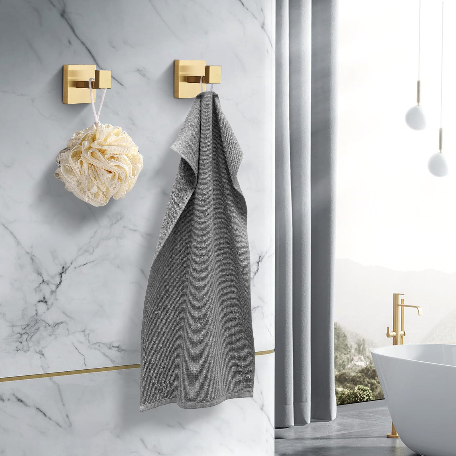 Heavy Duty Stainless Steel Towel Hooks, Wall Mounted Square Robe Hooks for Bathroom, Kitchen, Bed... | Amazon (US)