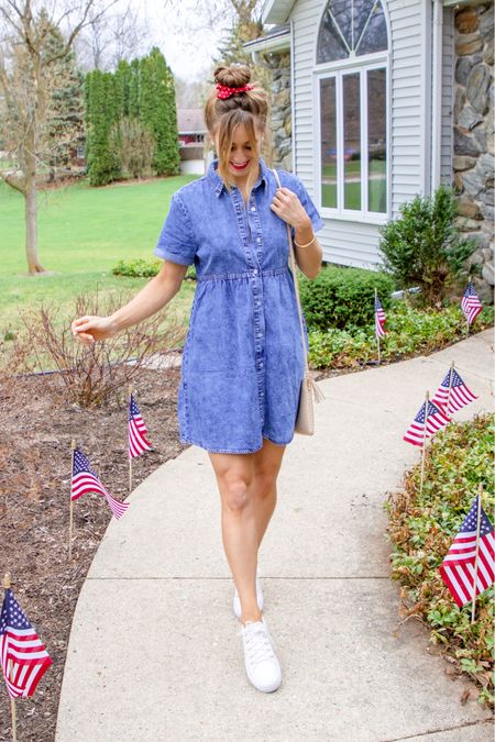 Easy and versatile 4th of July outfit!
This dress is super cute styled with red and white accessories for a patriotic look, but can be styled other ways for everyday wear 🙌🏻 
I’m wearing a size small in the reef blue color option in the dress.

Patriotic outfit / American style / Americana look / denim dress / casual dress / easy summer outfit / affordable dress / Amazon dress / Amazon fashion / Amazon finds / white sneakers outfit


#LTKstyletip #LTKSeasonal #LTKunder50