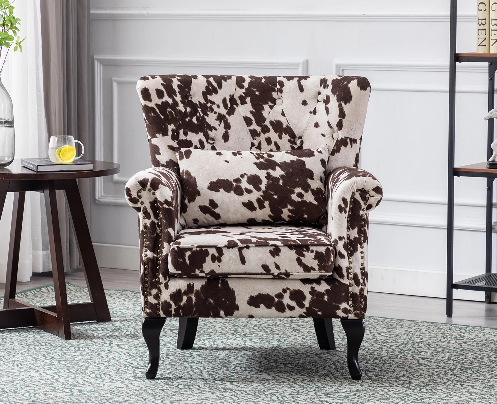 Guyou Mid Century Accent Chair Modern Recliner Button Tufted Armchair Wingback Club Chair Velvet ... | Walmart (US)