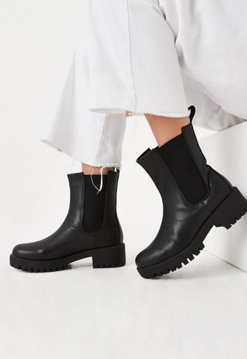 Black Cleated Sole Essential Chelsea Boots | Missguided (US & CA)