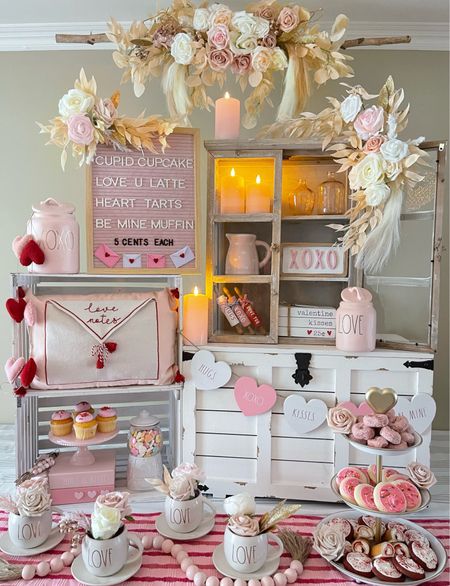 💕Love is in the air! Create the most enchanting Valentine’s Day display with a rustic wood wall cabinet, whimsical blush and gold pampas grass flower swag, a blush pink farmhouse letter-board, a distressed white rustic chest, flameless twinkling blush pillar candles, and the cutest LOVE teacups! #LTKrefresh #LTKbemine 



#LTKSeasonal #LTKhome #LTKwedding