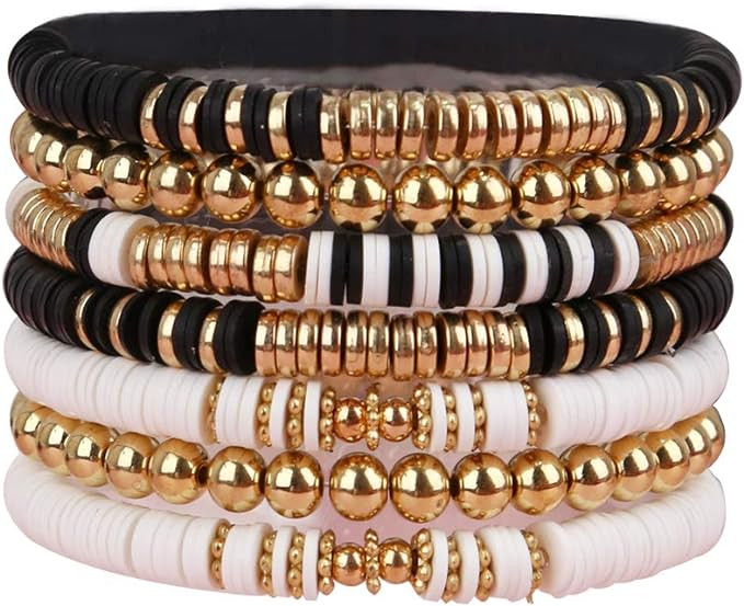 Amazon.com: yansport Colorful Surfer Stretch Bracelet, Letter Vinyl Beads Bracelet Set, Handmade ... | Amazon (US)