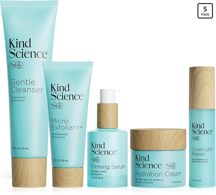 Kind Science 5-Piece Deluxe Anti Aging Skin Care Set for Day + Night Hydration, Anti Aging Treatm... | Amazon (US)