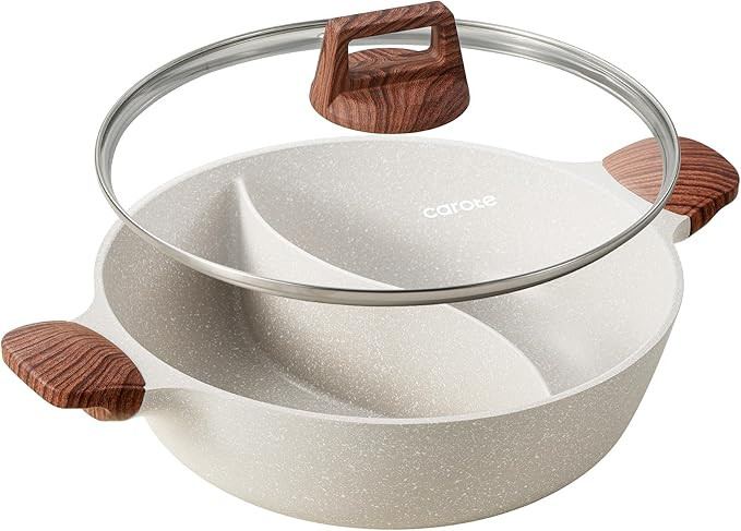 CAROTE Hot Pot with Divider Double Flavor Divided Stockpot with Glass Lid, Dual Sided Nonstick St... | Amazon (US)