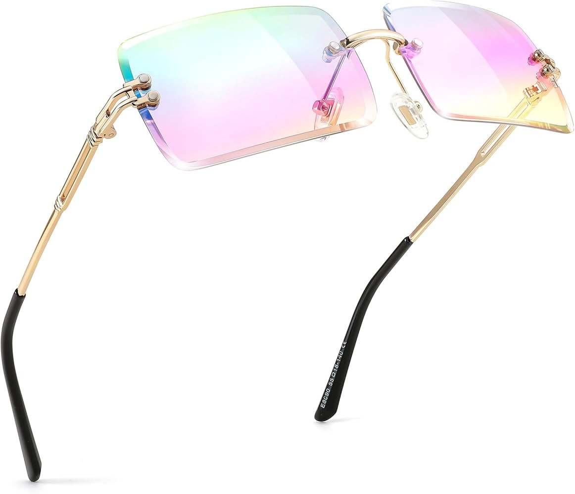 FEISEDY Vintage Rimless Sunglasses Rectangle Frameless Candy Color Glasses Women Men B2642 | Amazon (US)