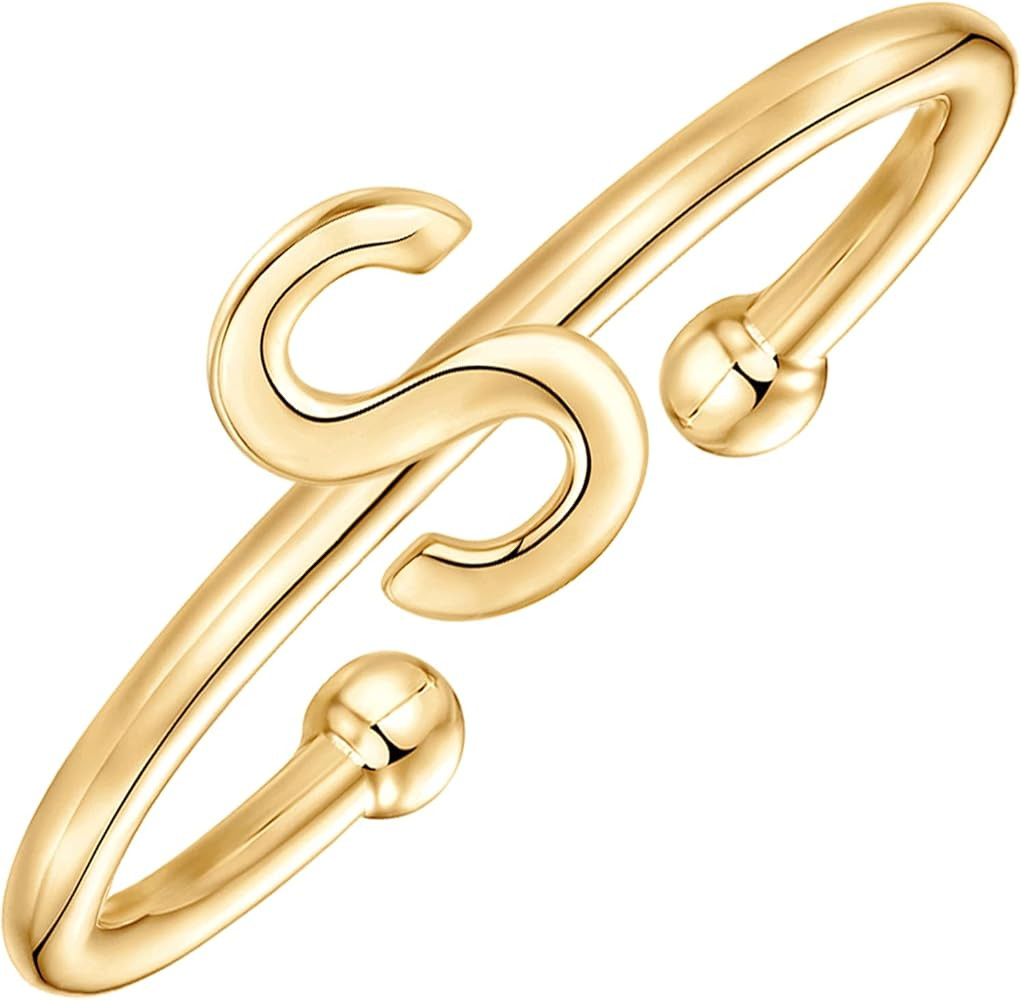 PAVOI 14K Gold Plated Initial Adjustable Ring | Womens Initial Ring | Fasion Ring Women | Amazon (US)