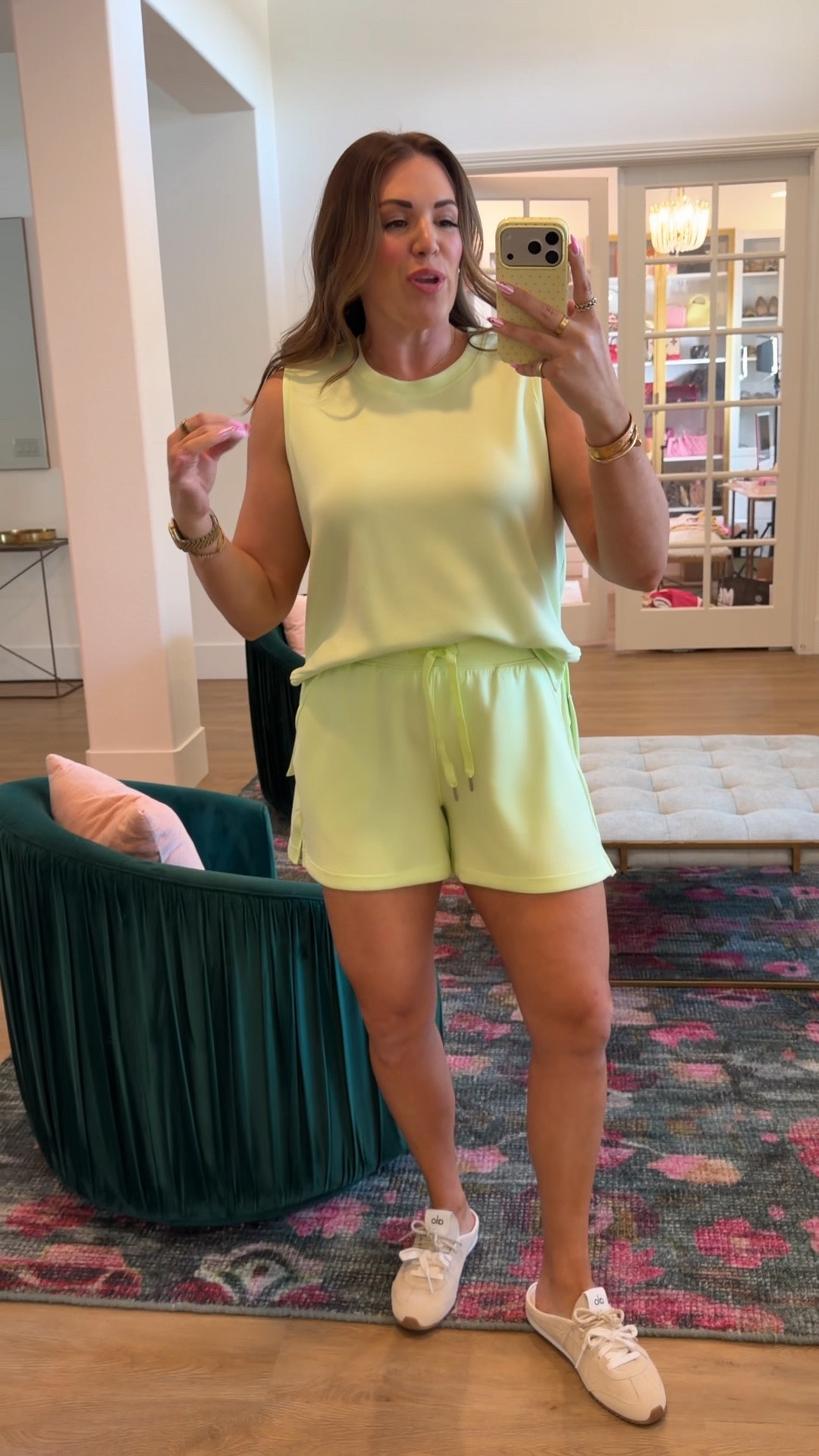 curvy midsize athleisure set in zest! 🍋‍🟩 wearing size large in tank and shorts 
@Spanx

#LTKSeasonal #LTKMidsize #LTKActive