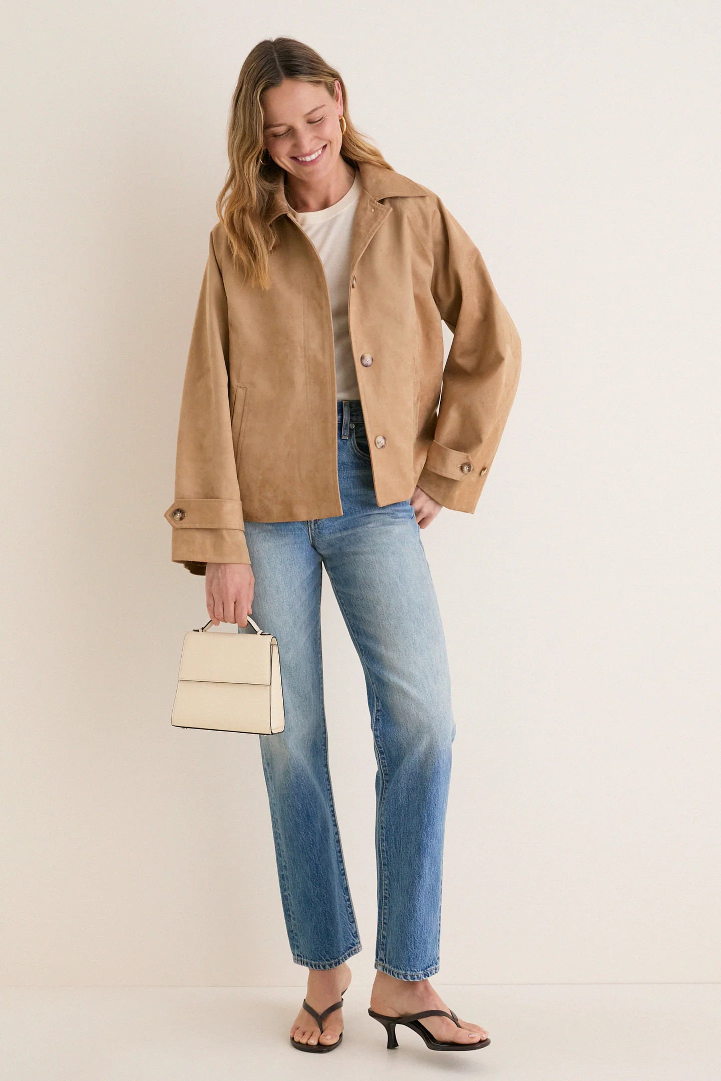 Camel Suede Drew Short Trench Coat | Tuckernuck (US)