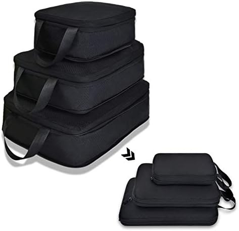 YZAOLL Compression Packing Cubes for Travel Expandable Packing Organizers 3pcs Set Black | Amazon (US)