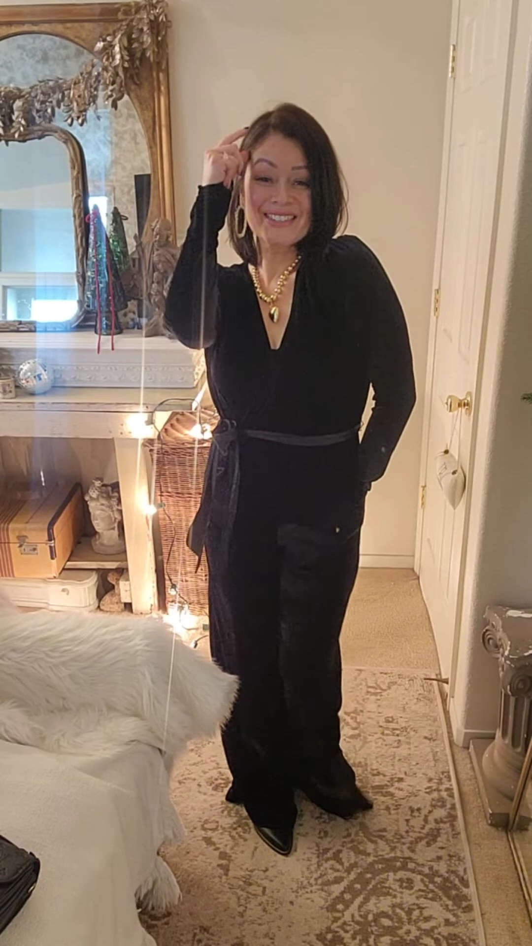 Eeek! The most beautiful velvet jumpsuit! I am wearing a small. Fits perfectly! Coat is a medium.
#LTKexclusivesale


#holidayoutfit
#christmasoutfit

#LTKSaleAlert #LTKParties #LTKHoliday #LTKCyberWeek #LTKSeasonal