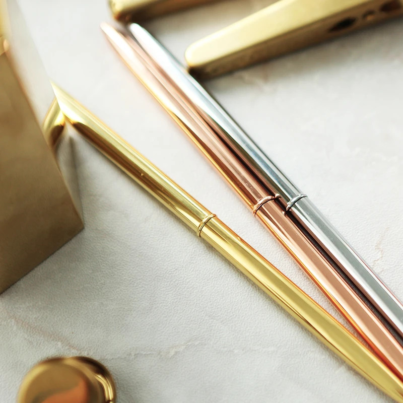 32.97R$ 22% de desconto|Caneta estilo nórdico fino, caneta de metal puro com tinta preta, presen... | Ali Express BR