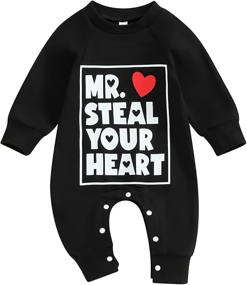 CHAUKAREAUL Newborn Baby Boy Valentines Day Outfit Long Sleeve Crewneck Button Letter Jumpsuit Ro... | Amazon (US)