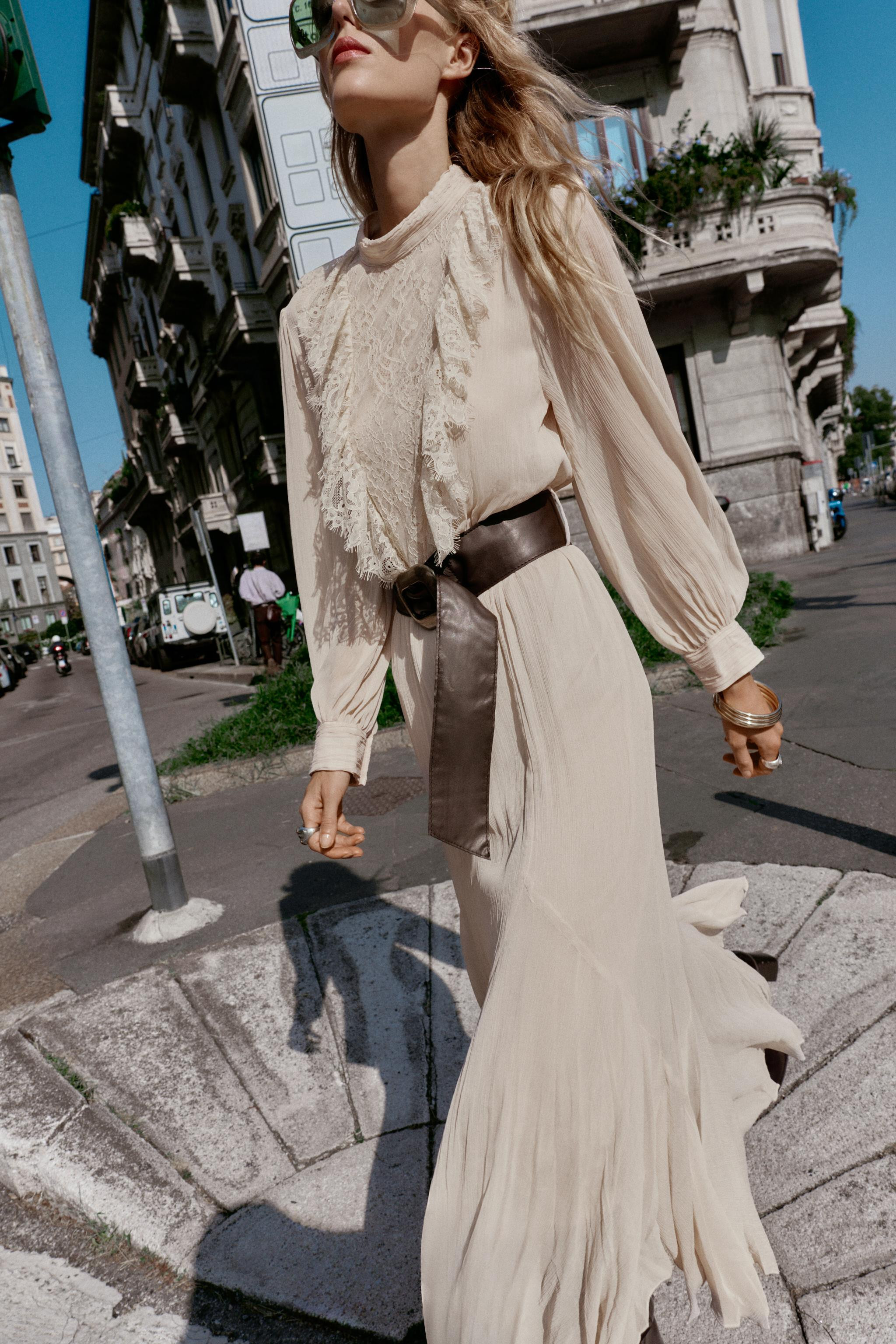 BELTED LACE MIDI DRESS | Zara US