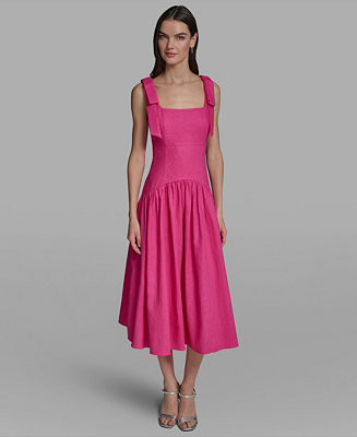 Women's Sleeveless Bow Strap Square Neck Midi Dress | Macy's