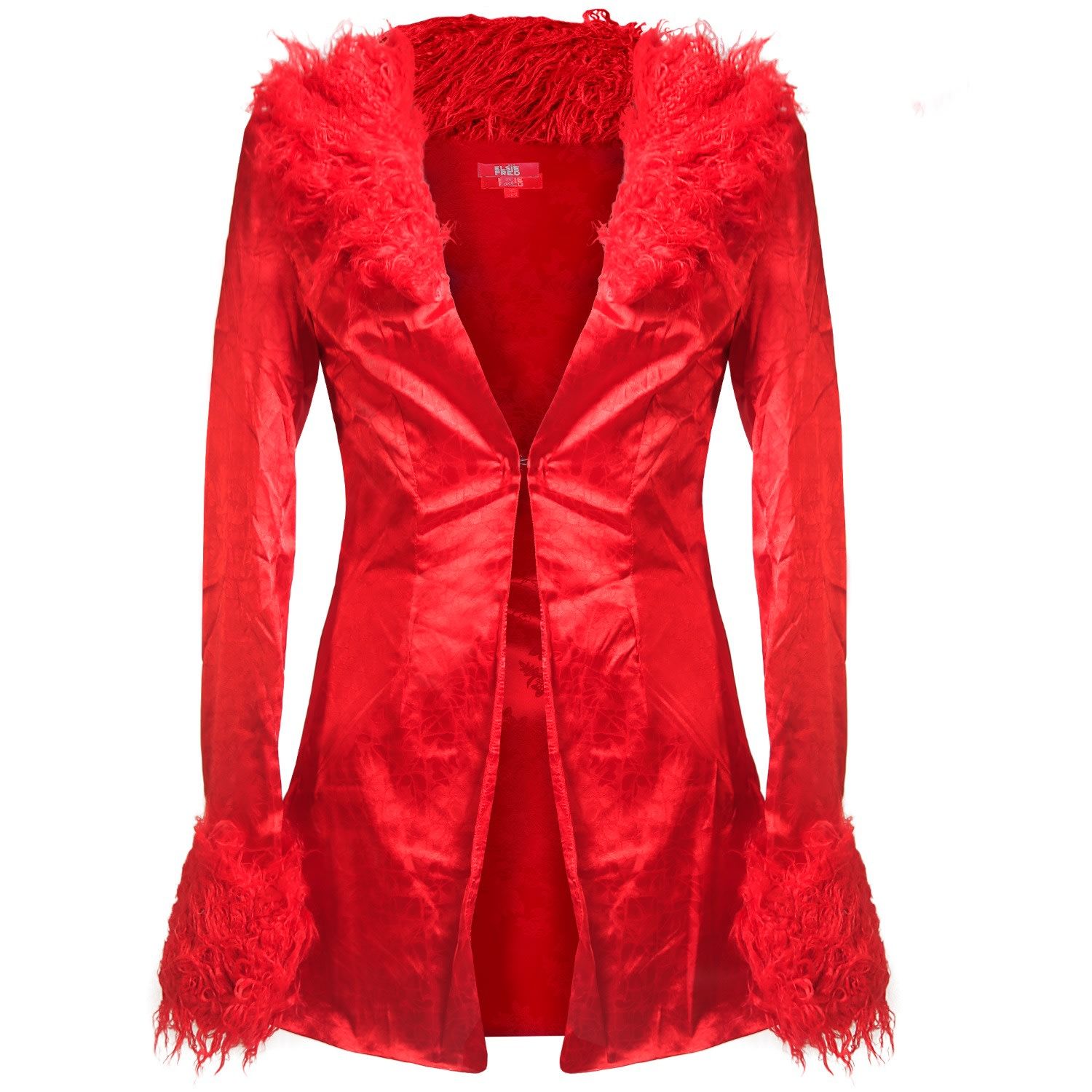 Marla Jacquard Fur Collar Jacket In Red Blooded Scarlet | Wolf & Badger (US)