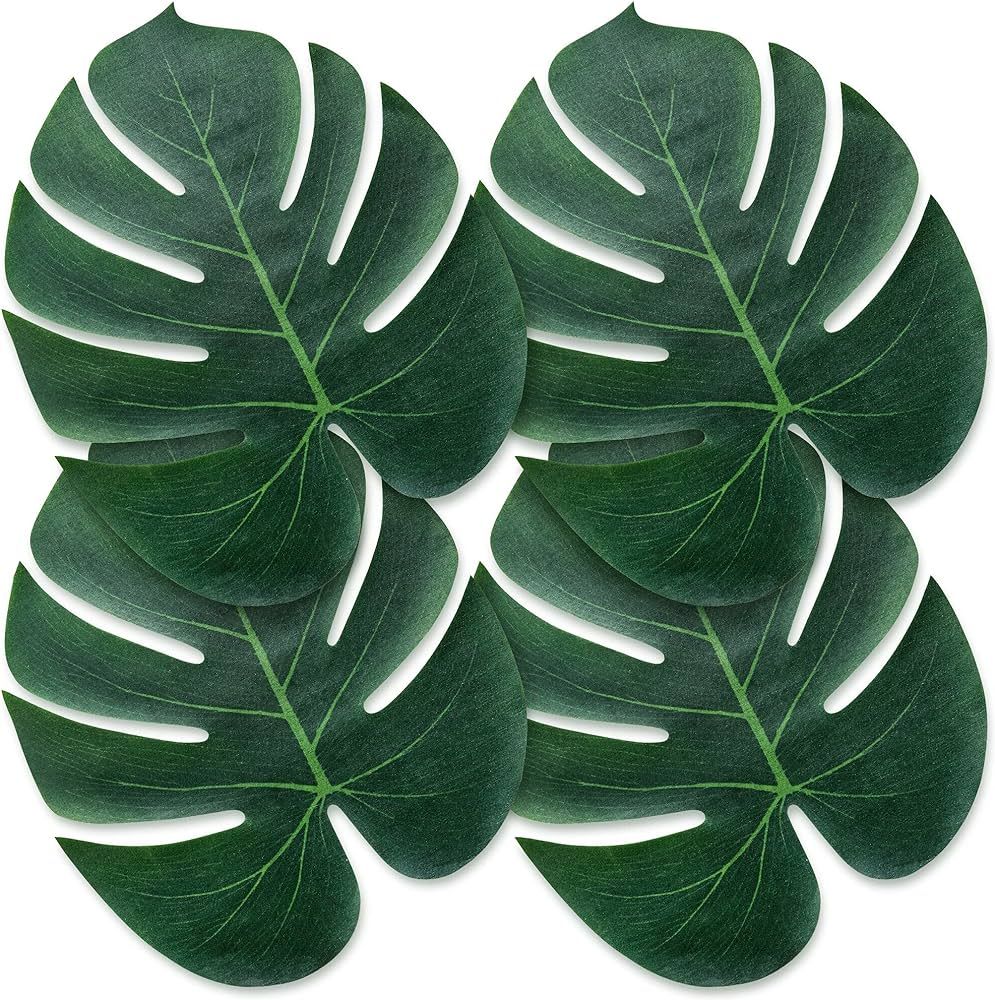 Artificial Palm Leaves,50 Pcs Big Leaf Placemat, Green Palm Leaves Party Decorations,Tropical Tab... | Amazon (US)